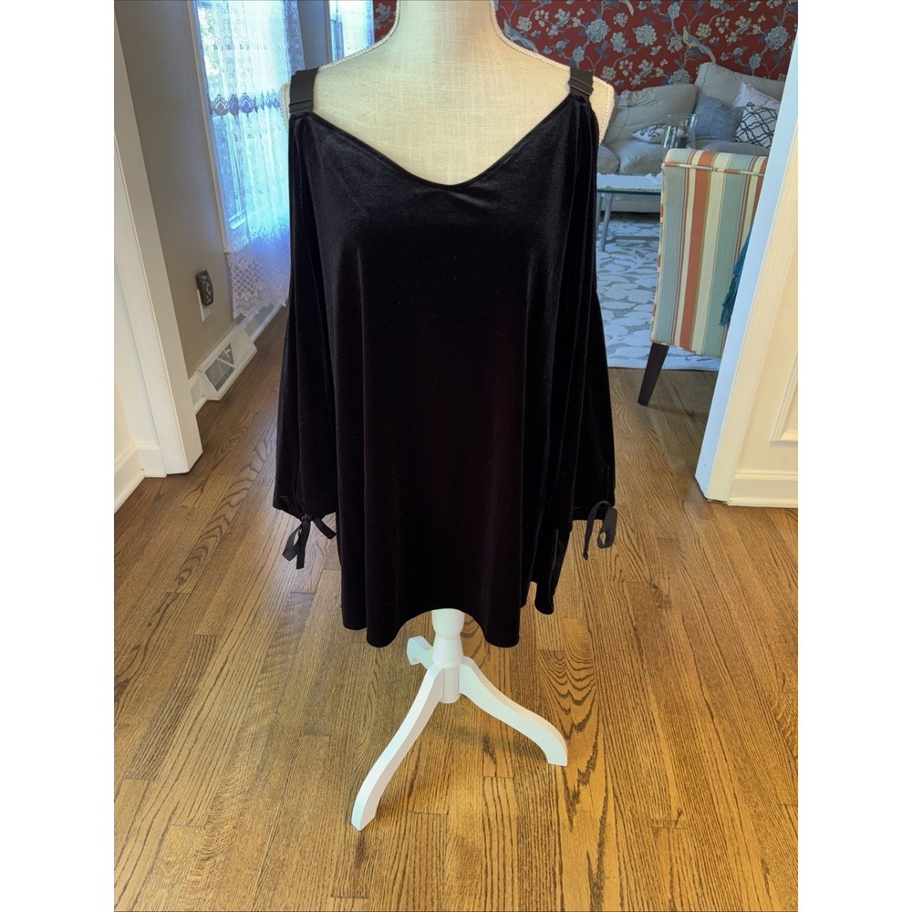 Lane Bryant Sz 26/28 Black Velvet‎ Cold Shoulder Tie 3/4 Sleeve Whimsigoth Witch